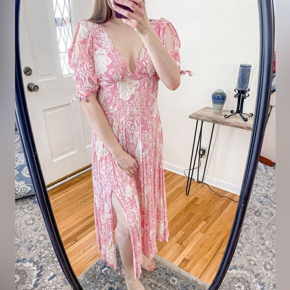 Free People Forever Always Midi Dress Floral Pink 2 - Picture 1 of 9